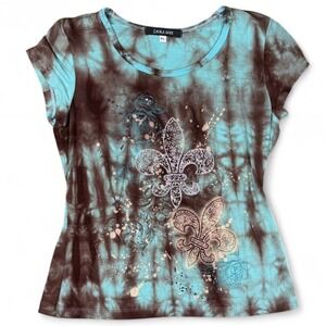 Y2K Tie-Dye Fleur-de-Lis Graphic Tee